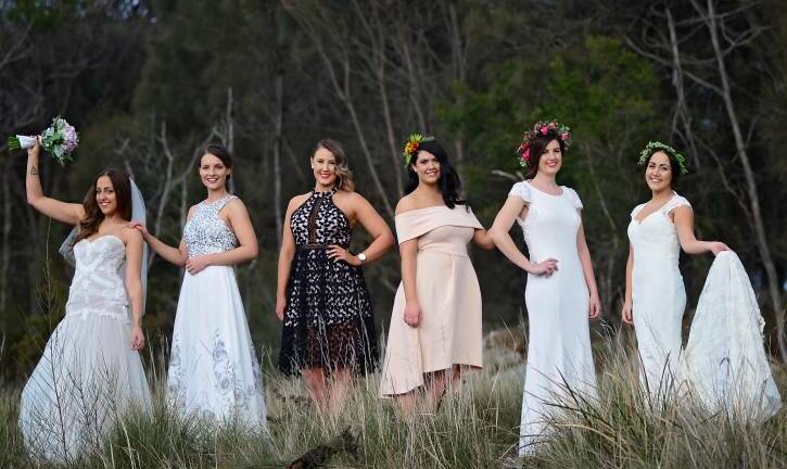 Sass Hair models Katlyn Roney, Madi Shepherd, Sharni Lapham, Maddy Jager, Kelsie Shepherd and Chelsie Roney at the Northern Wedding Expo at Country Club Tasmania. Picture: Phillip Biggs
