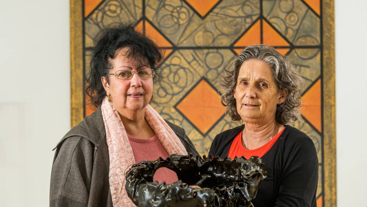 GOOD SPIRIT: Artists Judith-Rose Thomas and Nannette Shaw showcasing their work at the Sawtooth Gallery in Launceston. Picture: Phillip Biggs