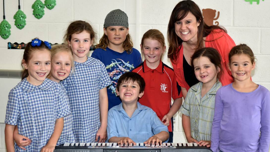 PERFORMERS: Millie Sather, Annalise Frost, Chloe Waldron, Monty Brown, Georgie Oliver, Molly Biggelaar, Iris Brown and Tristan Hawley with teacher Natalie Hillier. Picture: Neil Richardson