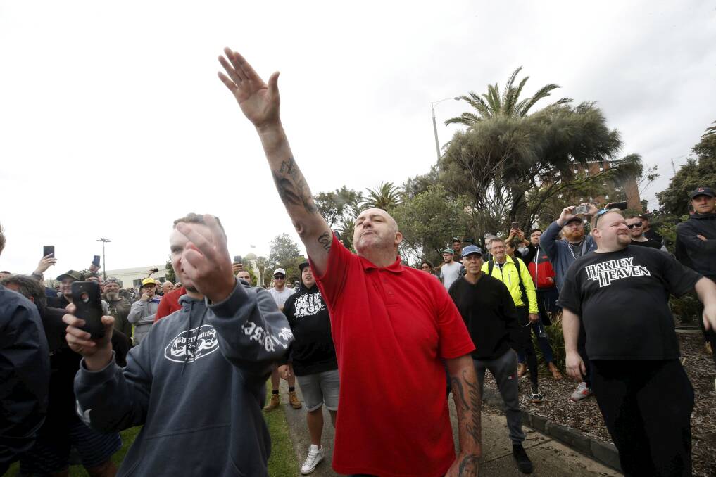 Extreme views: Right-wing rally attendees performed Nazi salutes in Melbourne last week.