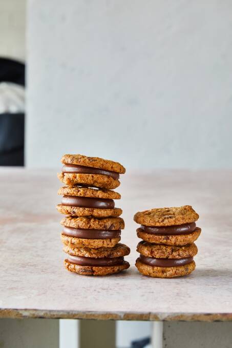 Chocolate-chip cookie sandwiches with orange ganache. Picture by Armelle Habib