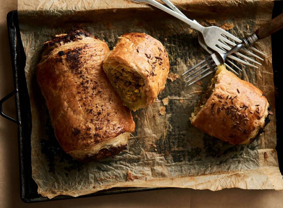 Pork, sage and onion sausage rolls. Picture: Lisa Cohen