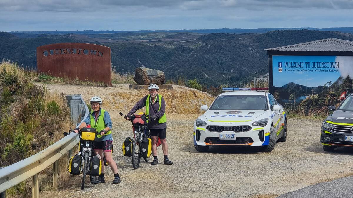 The cyclists on the Lyell Highway's 99 Bends near Queenstown after the incident. Picture supplied/Tasmania Police 