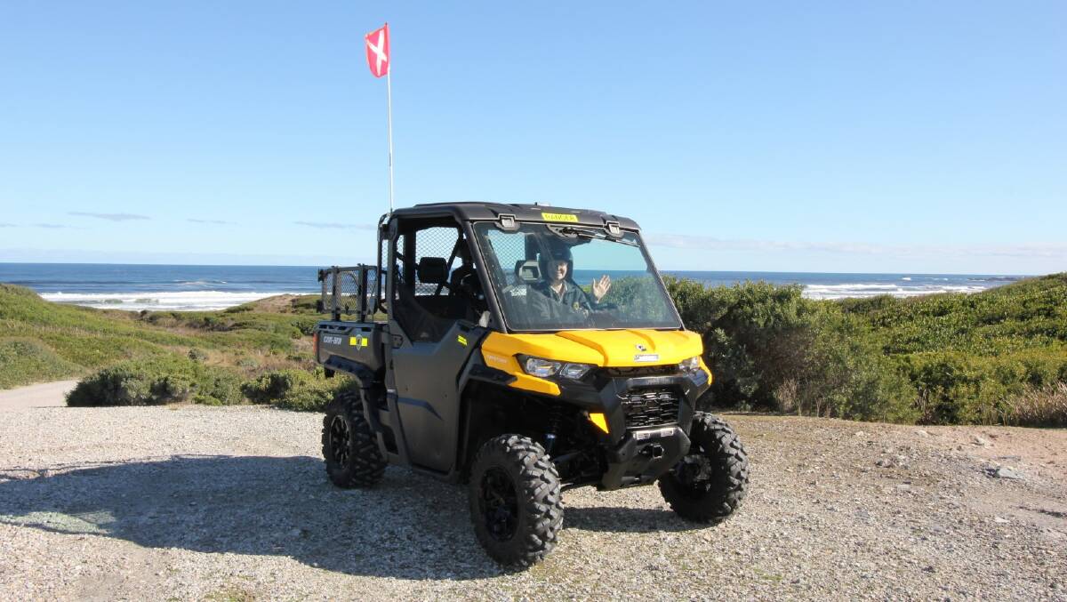 A Tasmanian Parks and Wildlife Service vehicle fitted with the visibility flag. Picture: Supplied/PWS 