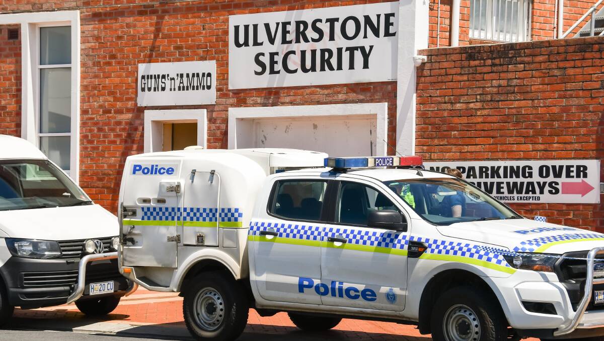 EXPLOSIVE: Dozens of police officers raided Ulverstone business Guns'N'Ammo Tuesday morning, seizing quantities of firearms and ammunition and charging an Ulverstone man with more than 80 offenses. Picture: Simon Sturzaker