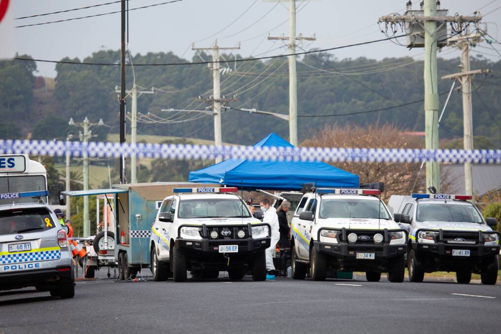 Tasmania Police on the scene at Main Street, Ulverstone on Tuesday. Picture: Eve Woodhouse