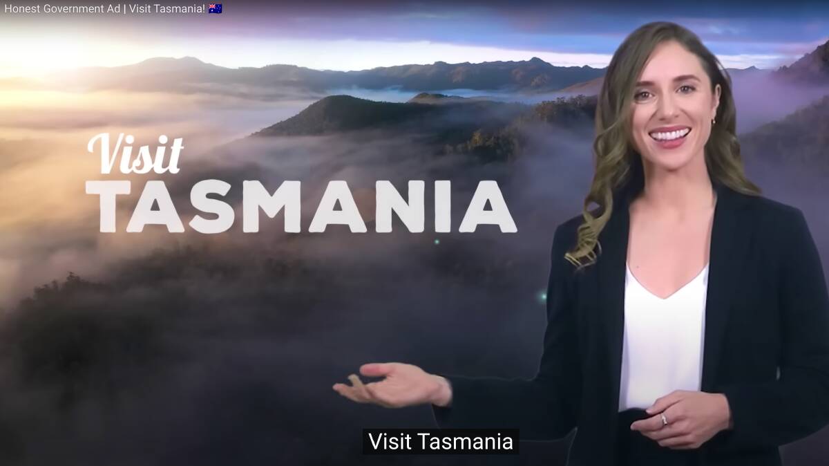 A screenshot of The Juice Media's 'Honest Government Ad' about Tasmania, which is still available on YouTube. 