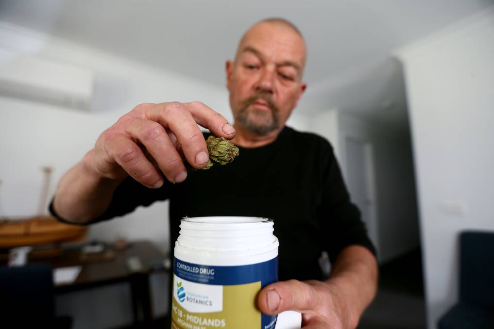 Dion Lane and his legal, medicinal cannabis supply. Picture by Rodney Braithwaite