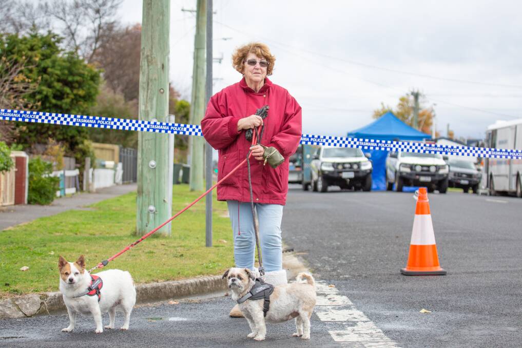 Yvonne Bell walks her dogs Angel and Rocket down Main Street every day, and was saddened by the tragedy. Picture: Eve Woodhouse 