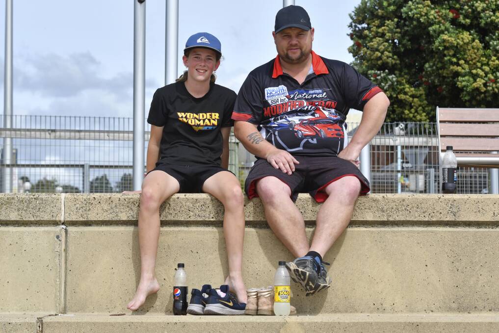 Mikaila, 14, and dad Andrew Riley at West Beach, Burnie, because the National Titles had been cancelled at the Carrick Speedway. 