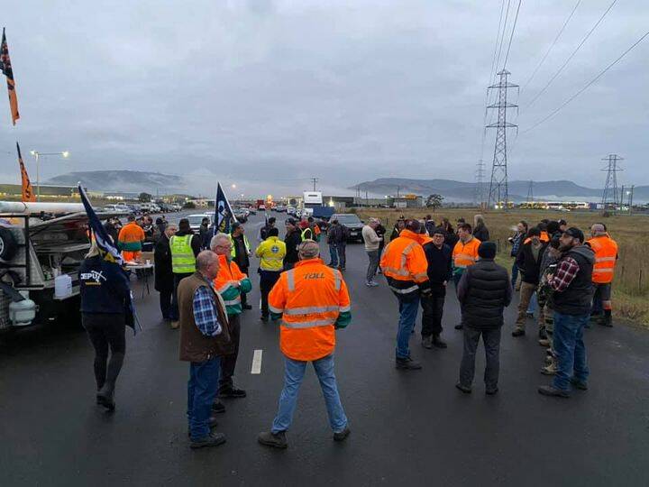 TOLL workers protest against threats to job security. Picture: Facebook