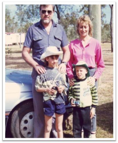 An old family photo of Ms Russell and her two sons who have FASD and continue to live as adults with the condition. 