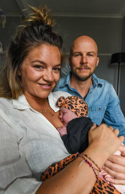 Bridie Larby and TJ Woodward, of Tomahawk, with their baby girl who was born at the Launceston Birth Centre in 2019.