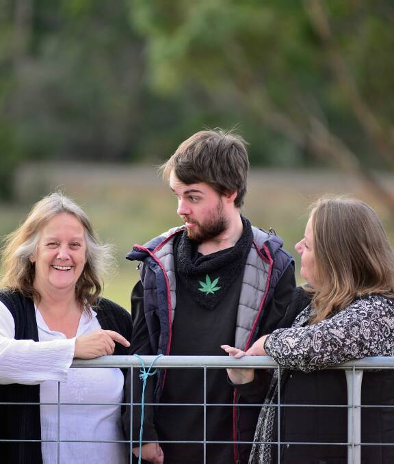 RALLY: Family friend and cannabis activist Heather Gladman, patient and medicinal cannabis user Jeremy Bester and Jeremy's mum Lyn Cleaver. Picture: Philip Biggs.