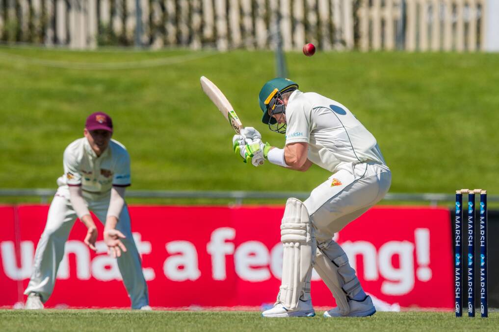 Tasmanian batsman Tim Paine in action during the Tasmania vs Queensland match at Blundstone Arena. Friday February 19 2021. Picture: Phillip Biggs