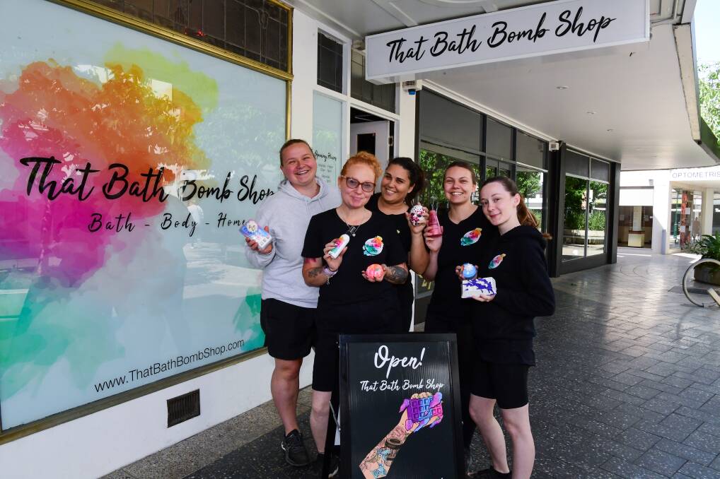 New in town: Ashlee Morgan, Bonnie Lea, Lisa Morgan, Cassandra Pope and Sheri Bonney outside the store. Picture: Neil Richardson