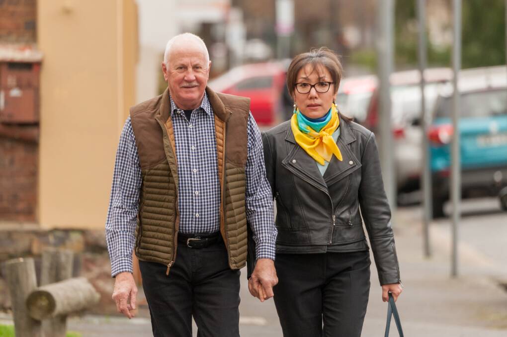 SENTENCED: Shayne Murphy and Ruhua Liu, pictured on the way to the Supreme Court in Launceston for sentencing, were found guilty of trafficking abalone. Picture: Phillip Biggs
