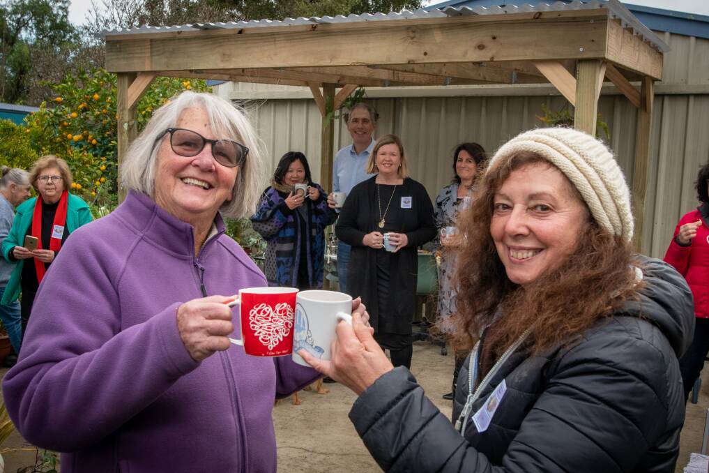 NEW GAZEBO: SheShed founder Allison Bassano with Trish Hope, Bridget Archer, Nick Duigan, Jo Palmer and friends at the launch of the new gazebo. Picture: Paul Scambler.