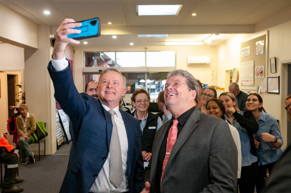 PICTURE PERFECT: Federal Labor leader Anthony Albanese with Dr Andrew Jackson and staff at the Northern Suburbs Medical Centre. Picture: Phillip Biggs