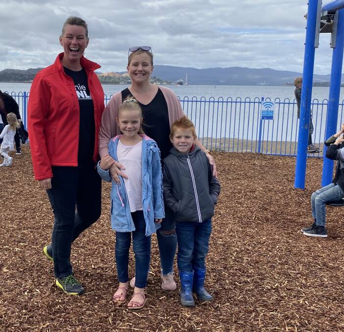 PLAYGROUND PROMISE: Labor Bass candidate Janie Finlay with Dannielle Murfet, Maxton Murfet and Millie Murfet. Picture: Supplied