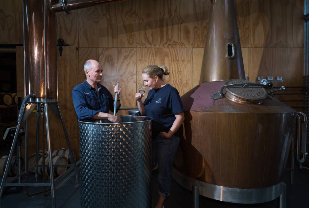 DISTILLING: Cam and Suzy Brett at Spring Bay Distillery. Picture: Supplied