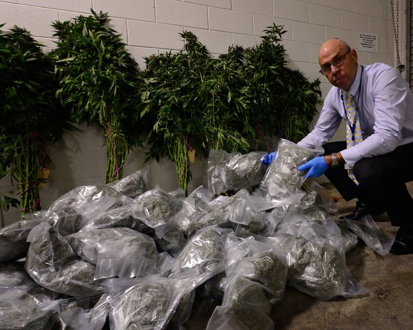BUST: Inspector Kim Steven of Devonport Police with some of the cannabis seized from John Joseph Moore's Lileah property. Picture: Phillip Biggs