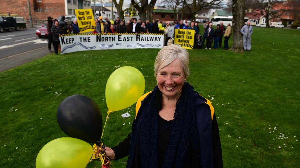 FIGHTERS: Launceston and North East Rail community liason officer Wendy McLennan at a protest in favour of heritage rail. Picture: Paul Scambler