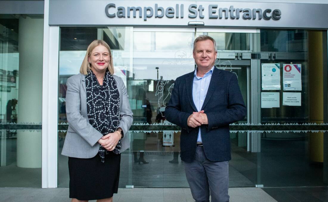 Health Department secretary Kathrine Morgan-Wicks and Health Minister Jeremy Rockliff outside the Royal Hobart Hospital on Wednesday. Picture: Supplied