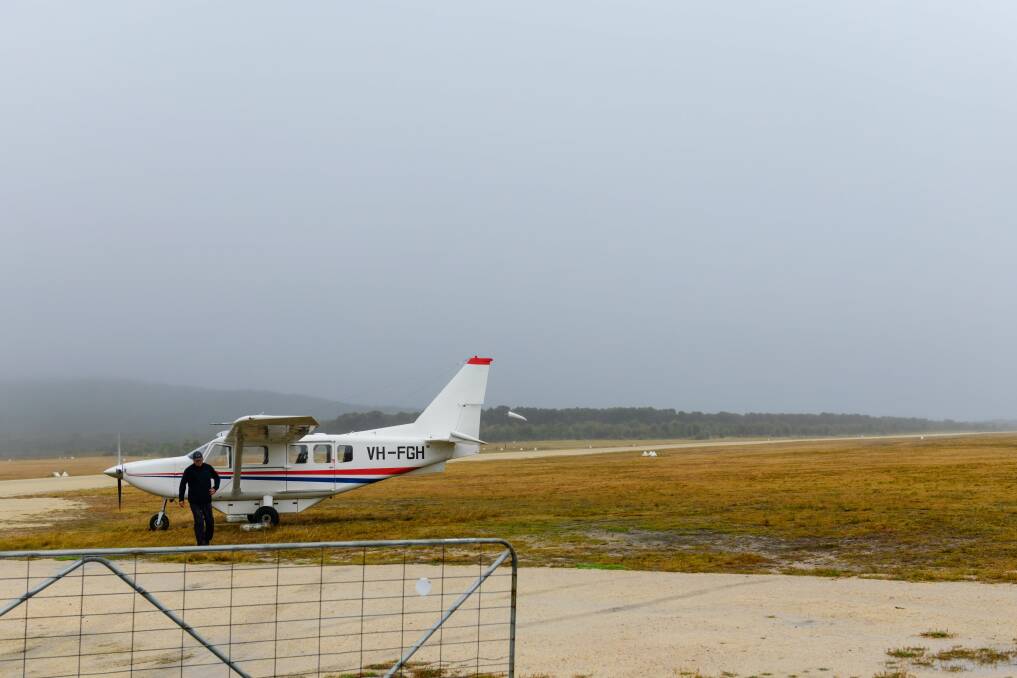 A Flinders Island Air Charter plane on the airstrip on truwana / Cape Barren Island. Picture: Scott Gelston