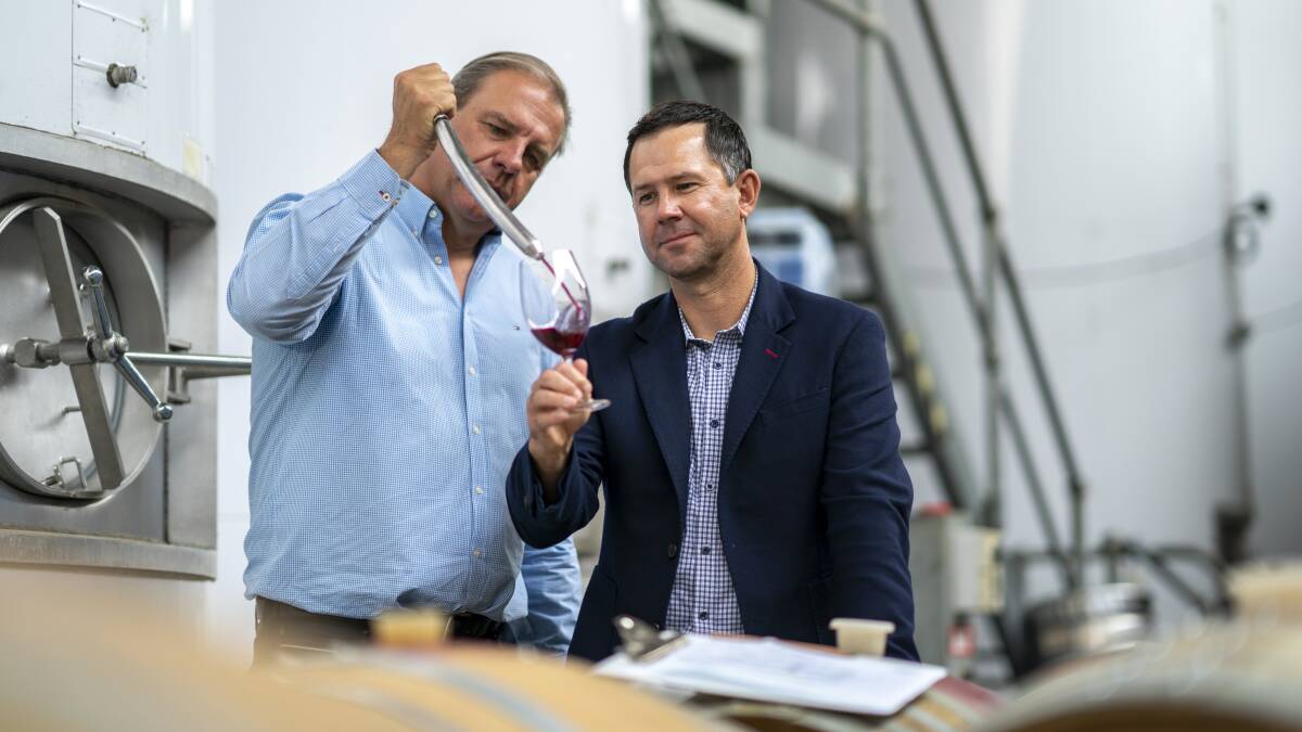 Ponting with winemaker Ben Riggs. Picture: Supplied