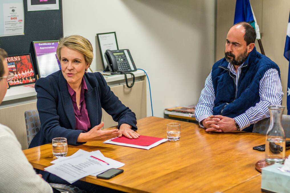 Tanya Plibersek and Ross Hart discuss Labor's policy platform. Picture: Phillip Biggs