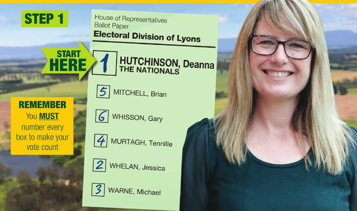 The Tasmanian Nationals' how-to-vote card for the seat of Lyons will remain as it appears here. Picture: Supplied