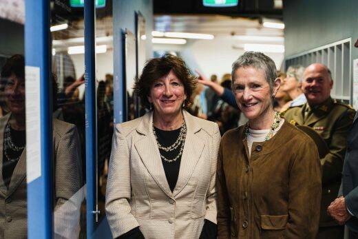 Smith (left) with Governor Kate Warner at the unveiling of an installation at the University of Tasmania's Medical Science Precinct. Picture: Supplied
