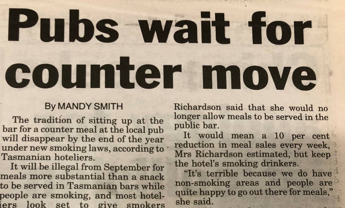 The story on concerns of hoteliers regarding the predicted disappearance of the counter meal tradition, as it appeared in The Examiner on April 5, 2001.