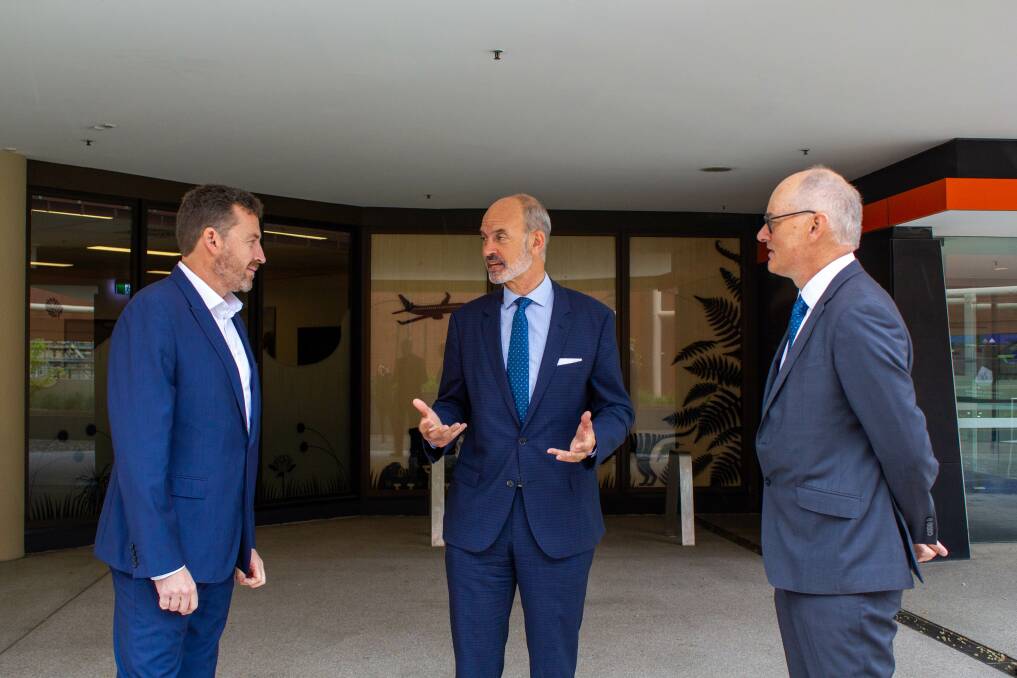 Energy Minister Guy Barnett with UPC Renewables chief executive Anton Rohner (left) and Goldwind Australia managing director John Titchen. Picture: Supplied