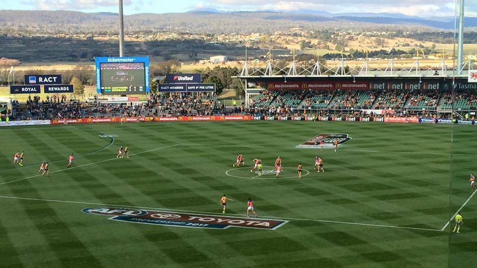 UTAS Stadium during a 2017 match between Hawthorn and the Brisbane Lions.