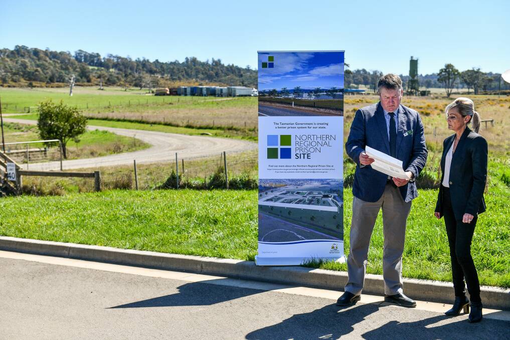 ON THE GROUND: Meander Valley mayor Wayne Johnston and Corrections Minister Elise Archer at the proposed site for the Northern Regional Prison near Westbury. Picture: Scott Gelston