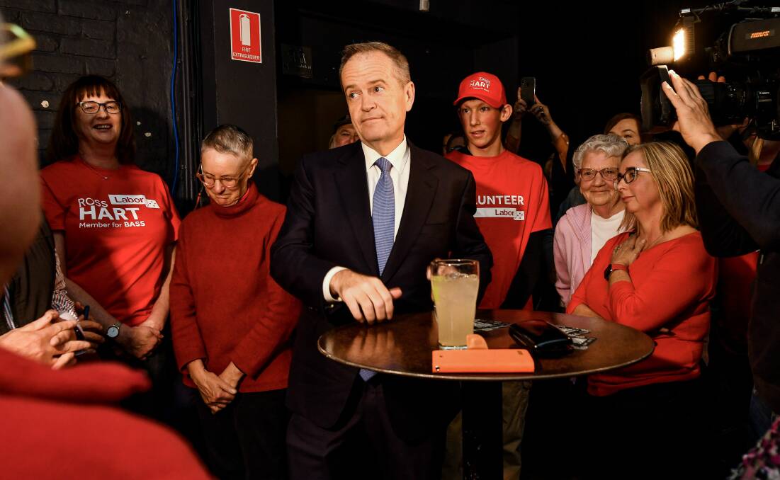 CENTRE OF ATTENTION: Opposition Leader Bill Shorten was welcomed by a rapturous response from supporters when he arrived at Saint John Craft Beer Bar. Picture: Scott Gelston