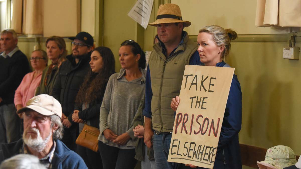 Opponents of the proposal to build the Northern Regional Prison two kilometres north of the Westbury township at a rally on Saturday. Picture: Paul Scambler