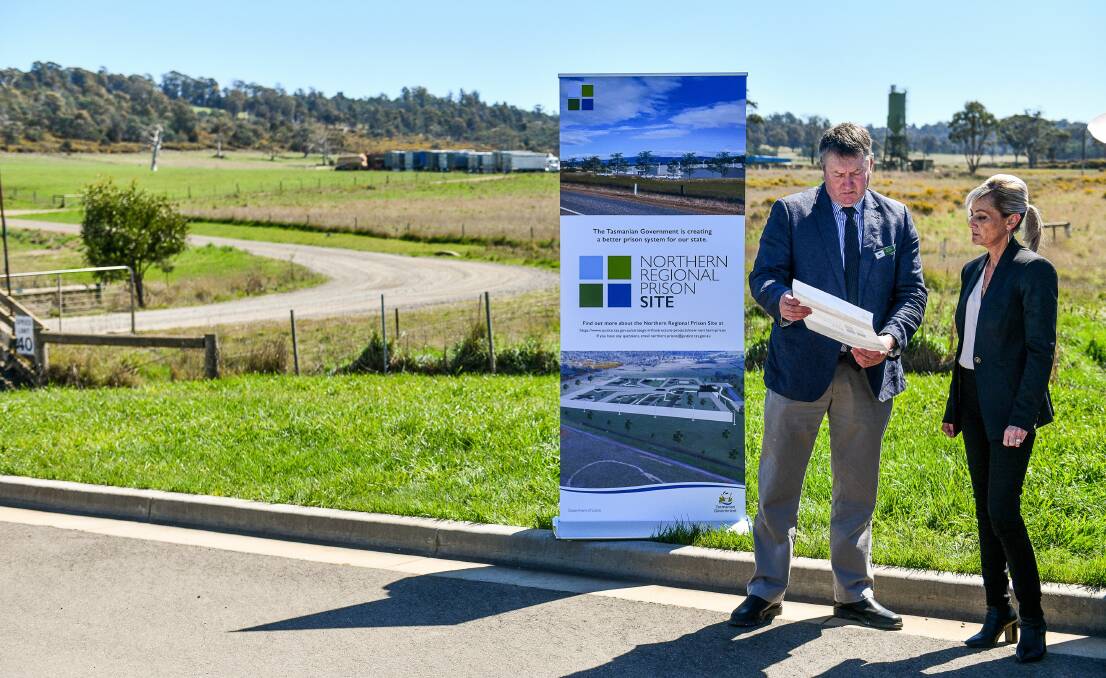 Meander Valley mayor Wayne Johnston and Corrections Minister Elise Archer announcing the preferred site for the Northern Regional Prison late last month. Picture: Scott Gelston