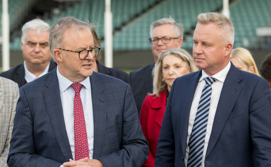 Prime Minister Albanese and Tasmanian Premier Jeremy Rockliff.
Picture by Phillip Biggs.