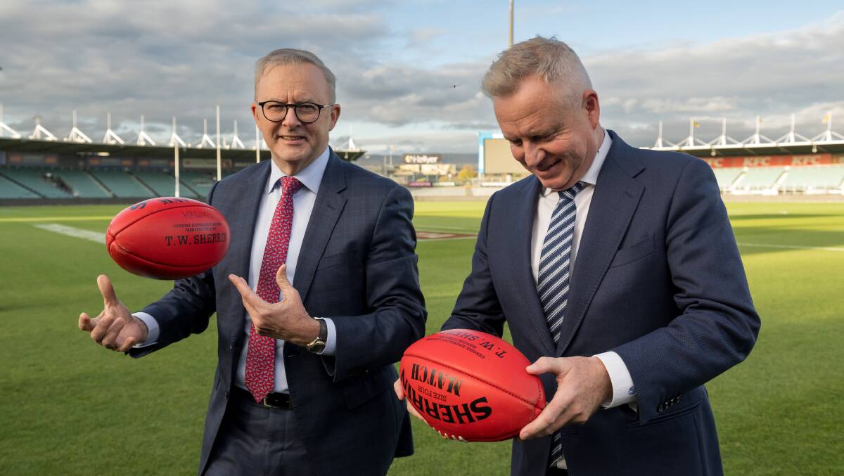  Prime Minister Anthony Albanese announces funding for York Park / UTAS Stadium - Picture by Phillip Biggs