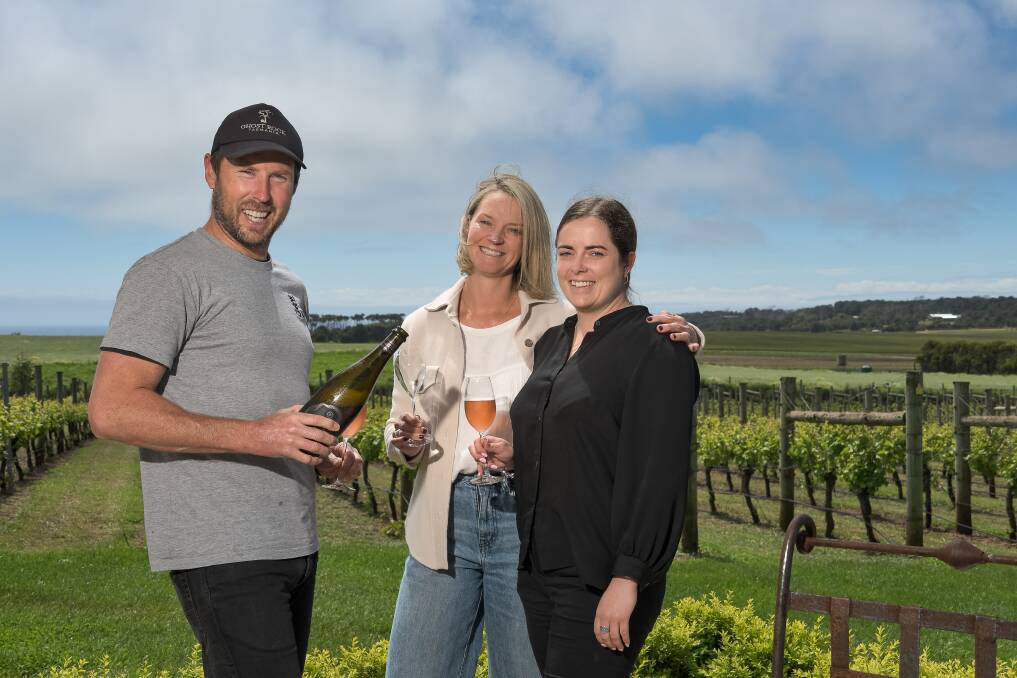 Sweet Music: Toasting the second Concert in the Vines are Ghost Rock directors Alicia Peardon and Justin Arnold with cellar door manager Laura Richardson. 