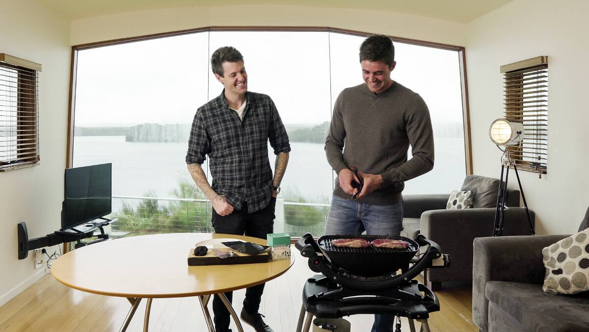 Series Hosts: Television presenter Ben Milbourne with truffle farmer Henry Terry. The pair are sharing hosting duties on a new series showcasing the Cradle Coast region. Picture: supplied.