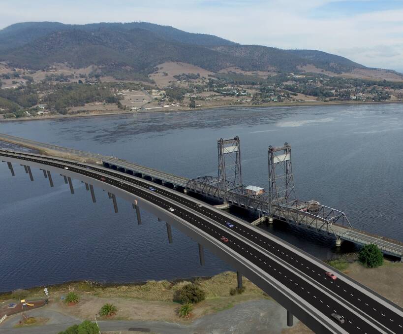 An artist's impression of what the new Bridgewater Bridge may look like. Infrastructure Minister Rene Hidding said forward projections indicated the $535 million project would be completed around 2023.