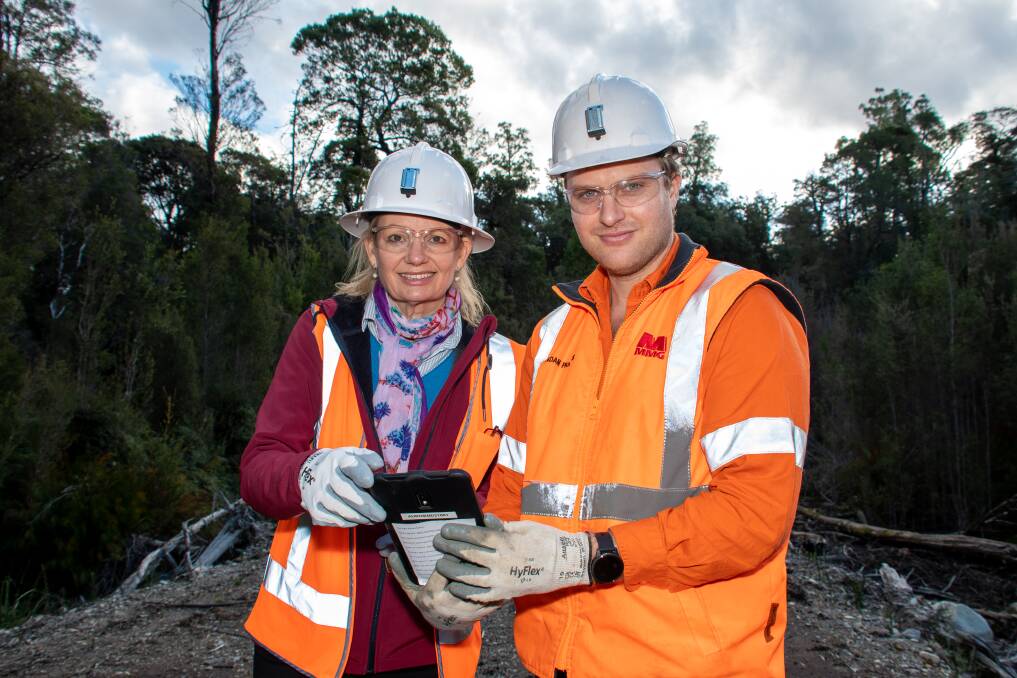 First hand: Environment minister Sussan Ley on site at MMG's proposed tailings dam with Adam Pandelis from MMG. Picture: Simon Sturzaker.