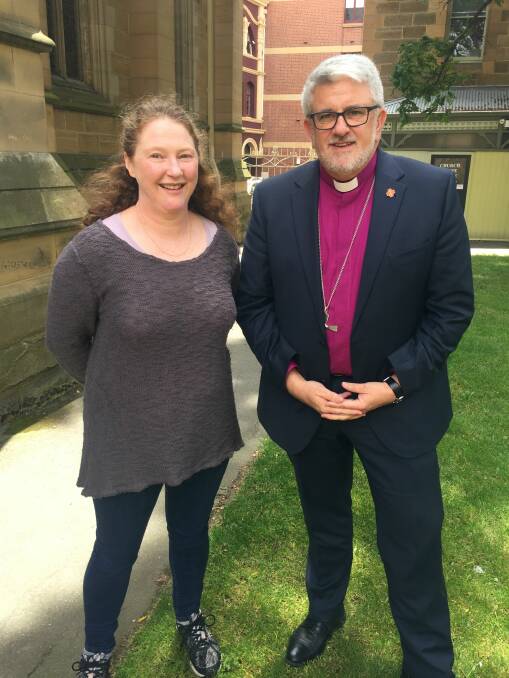 Anglican Diocesan Council member Kathryn Anderson of St Stephen's at Wynyard which has been saved and Bishop Richard Condie.