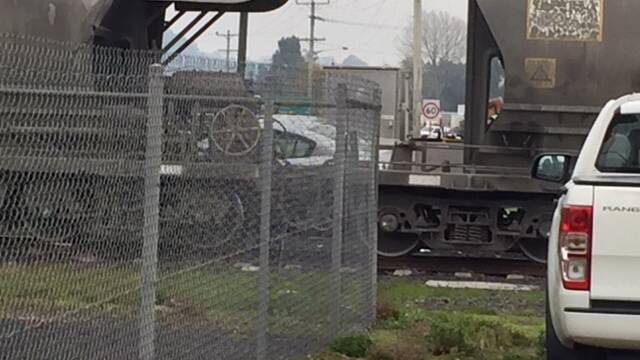 Collision: A car and train have collided at Spreyton. Picture: Libby Bingham.