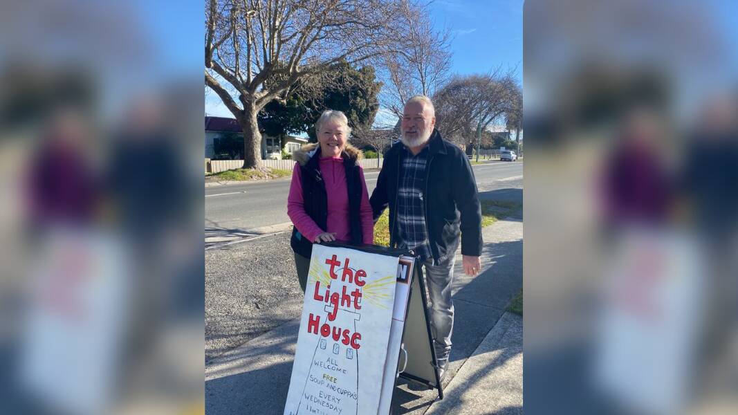 Jeanne & Charlie Koellner with their sign for The Lighthouse in St Helens. Picture supplied