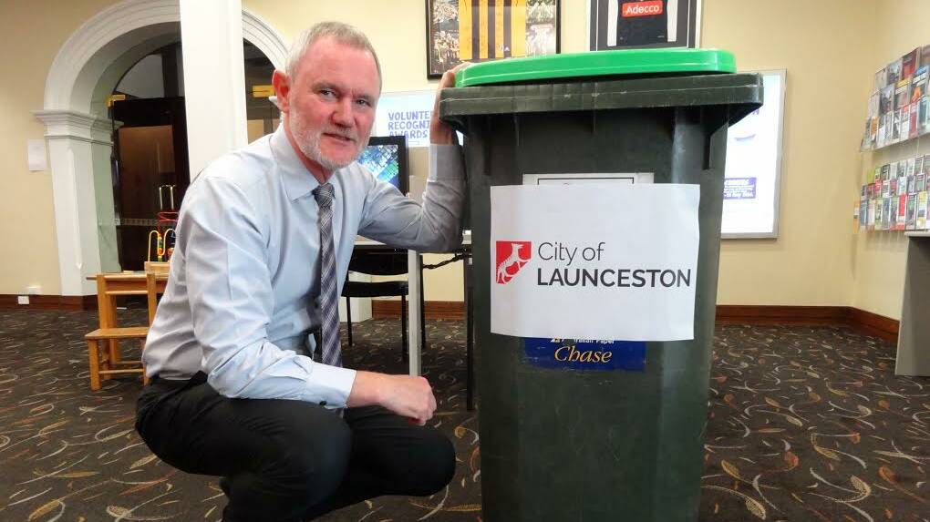 ORGANIC: Launceston mayor Albert van Zetten with a green bin that will be rolled out  in September. Picture: File 